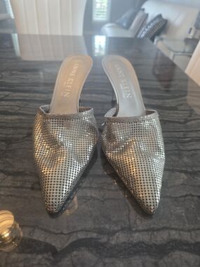 Anne Klein Silver Pointed-Toe Slip-On Mules